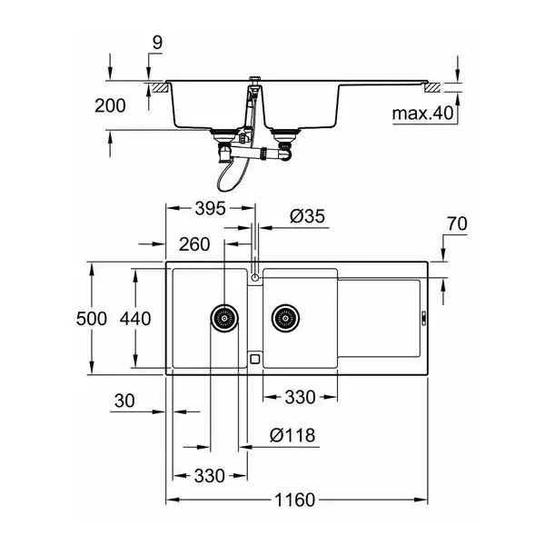 GROHE Мойка кварцевая Sink K500 двойная (31647AP0) GROHE Мойка кварцевая Sink K500 двойная (31647AP0)