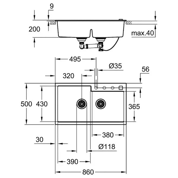 Композитна мийка для кухні Grohe K500 (31649AP0) Композитна мийка для кухні Grohe K500 (31649AP0)