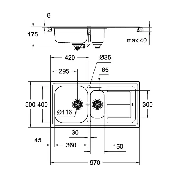 Grohe K300 Мойка кухонная, матовая (31564SD0) Grohe K300 Мойка кухонная, матовая (31564SD0)
