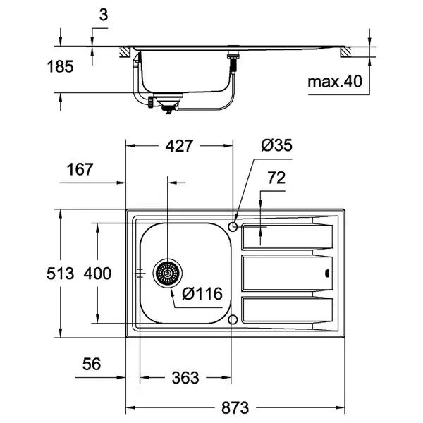 Мийка для кухні із нержавіючої сталі Grohe K400+ (31568SD0)