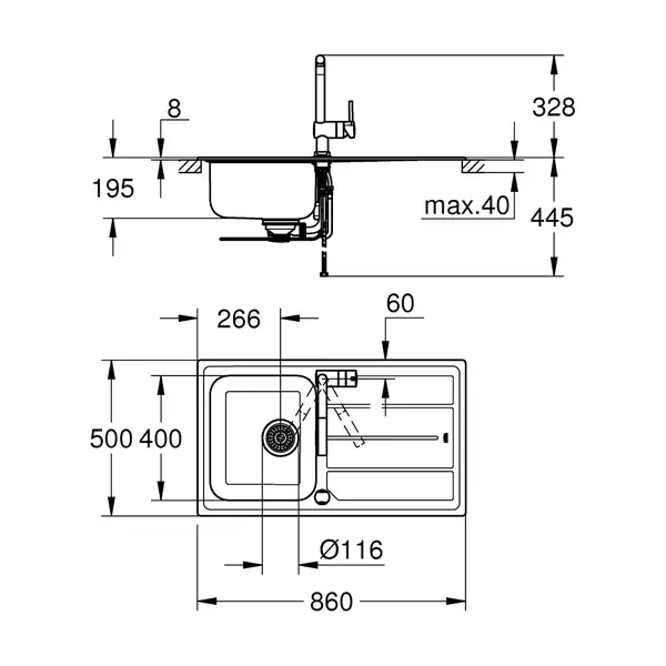 GROHE Комплект Мийка для кухні 860 x 500 мм з ексцентриком, 1 чаша + Minta Змішувач одноважільний для мийки (31573sd0) (31573SD0) фото 2 Aquada.com.ua GROHE Комплект Мийка для кухні 860 x 500 мм з ексцентриком, 1 чаша + Minta Змішувач одноважільний для мийки (31573sd0) (31573SD0) фото 2 Aquada.com.ua