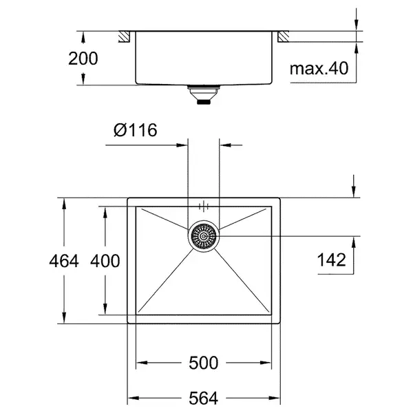 GROHE Мийка для кухні 564 x 464 мм, 1 чаша, матова, в рівень зі стільницею (31579SD0)