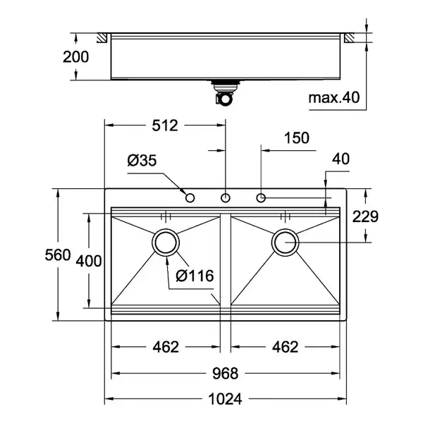 Мийка кухонна Grohe EX Sink K800 Подвійна (120 cm) (31585SD0) Мийка кухонна Grohe EX Sink K800 Подвійна (120 cm) (31585SD0)
