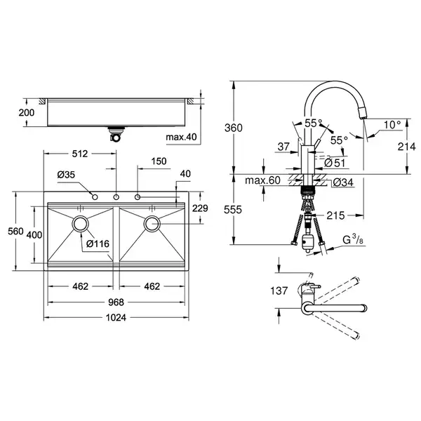Набор Grohe мойка кухонная K800 31585SD0 + смеситель Concetto 32663DC3 (31585SD032663DC3) Набор Grohe мойка кухонная K800 31585SD0 + смеситель Concetto 32663DC3 (31585SD032663DC3)