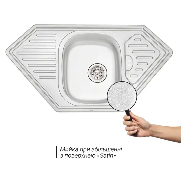 Кухонна мийка Qtap 9550 Satin 0,8 мм (QT9550SAT08) (QT9550SAT08) фото 3 Aquada.com.ua