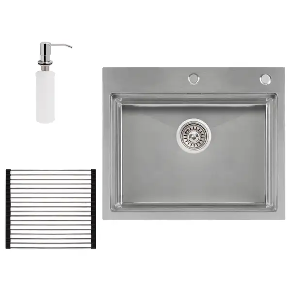 Набір 3 в 1 Qtap кухонна мийка DH6050 3.0/1.2 мм Satin + сушарка + дозатор для миючого засобу (QTDH6050SET3012) фото 1 Aquada.com.ua