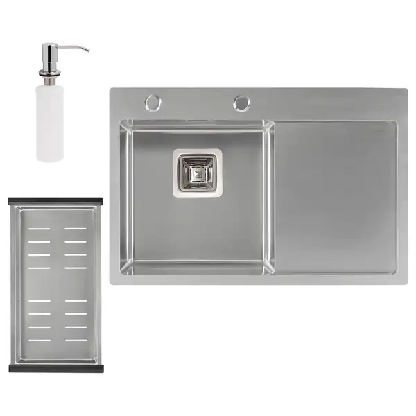 Набір 3 в 1 Qtap кухонна мийка DK6845L 3.0/1.2 мм Satin + сушарка + дозатор для миючого засобу (QTDK6845LSET3012) фото 1 Aquada.com.ua