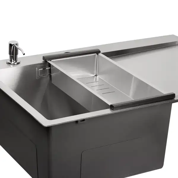 Набір 3 в 1 Qtap кухонна мийка DK6845L 3.0/1.2 мм Satin + сушарка + дозатор для миючого засобу (QTDK6845LSET3012) фото 3 Aquada.com.ua