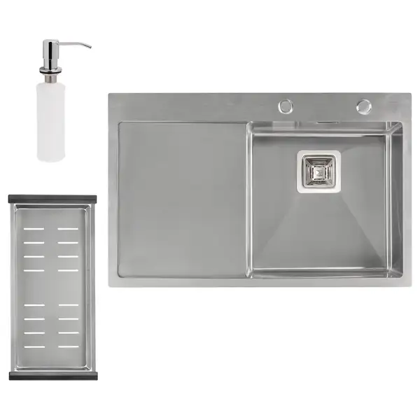 Набір 3 в 1 Qtap кухонна мийка DK7850R 3.0/1.2 мм Satin + сушарка + дозатор для миючого засобу (QTDK7850RSET3012) фото 1 Aquada.com.ua