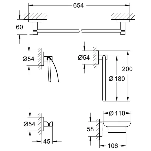Набір аксесуарів 5 в 1 Grohe Essentials New (40344001) Набір аксесуарів 5 в 1 Grohe Essentials New (40344001)
