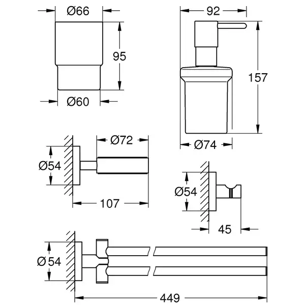 Набір аксесуарів 4 в 1 Grohe Essentials New (40846001) Набір аксесуарів 4 в 1 Grohe Essentials New (40846001)