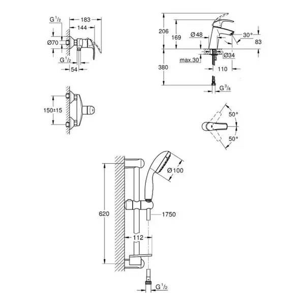 GROHE набір змішувачів для душу Eurosmart  M-Size (123244M) (123244M) фото 2 Aquada.com.ua