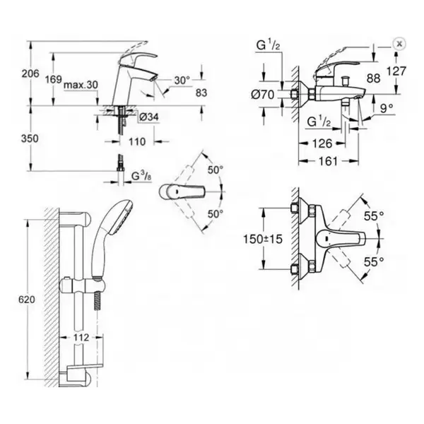 Набір змішувачів Grohe Eurosmart M-Size для ванної кімнати (123246M)