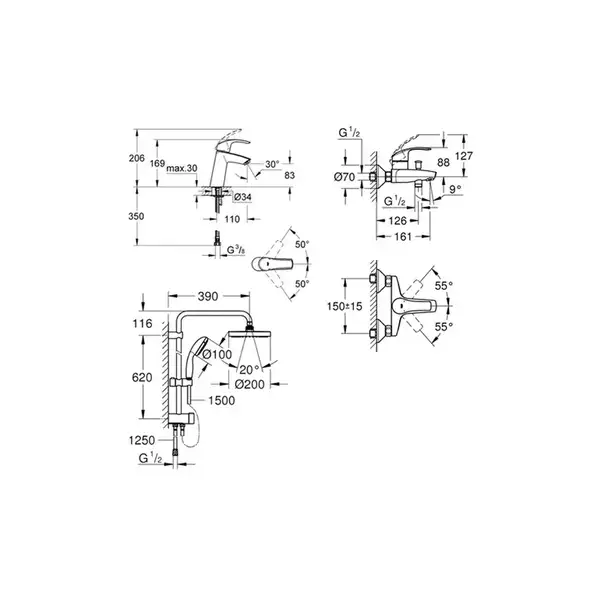 Grohe Набор смесителей для ванны с душевой системой Eurosmart (12324TS) (12324TS) фото 2 Aquada.com.ua Grohe Набор смесителей для ванны с душевой системой Eurosmart (12324TS) (12324TS) фото 2 Aquada.com.ua