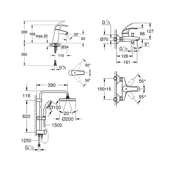 Grohe Набор смесителей для ванны с душевой системой Eurosmart (12324TS) Grohe Набор смесителей для ванны с душевой системой Eurosmart (12324TS)