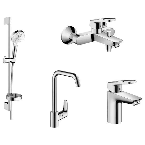 Набор смеситель для ванны и кухни 4-в-1 Hansgrohe Logis Loop/Crometta/Focus (цвет - хром) (1172019) фото 1 Aquada.com.ua
