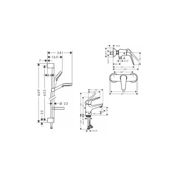 Набор смесителей для душа 3-в-1 Hansgrohe Novus (цвет - хром) (20180005)