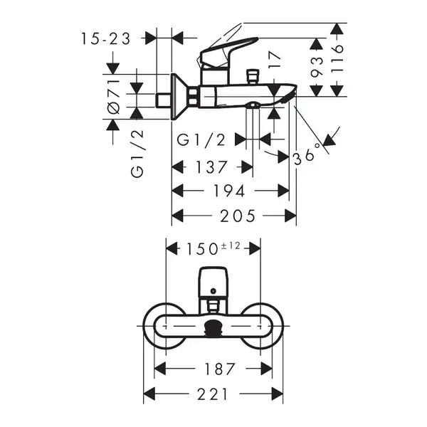 Набор смесителей для ванны 3-в-1 Hansgrohe Logis/Crometta (цвет - хром) (70002020) фото 7 Aquada.com.ua