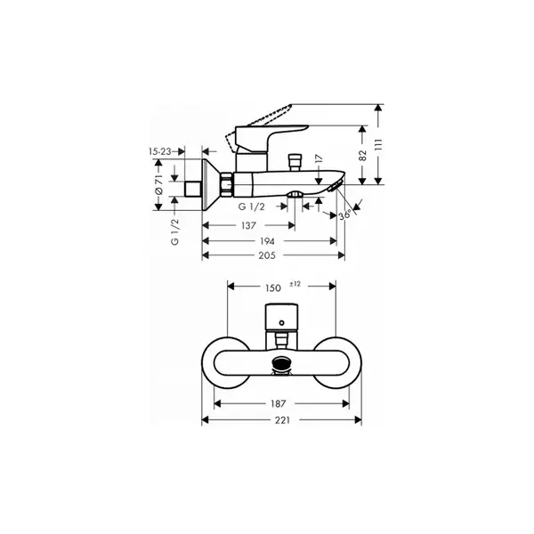 Набор смесителей для ванны 3-в-1 Hansgrohe Talis E (цвет - хром) (71742773) фото 3 Aquada.com.ua