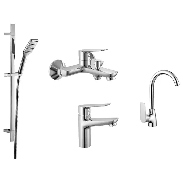 Набор смесителей для ванны/кухни 4-в1 Imprese (цвет - хром) (kit30095) фото 1 Aquada.com.ua