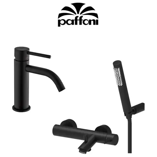 Смеситель для ванны/душа + смеситель для раковины с донным клапаном Paffoni Light (цвет - чёрный матовый) (LIG023NO+LIG075NO) фото 1 Aquada.com.ua