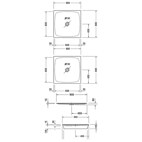 Душевой поддон Duravit Puravida 900х900 мм (720077000000000) фото 2 Aquada.com.ua