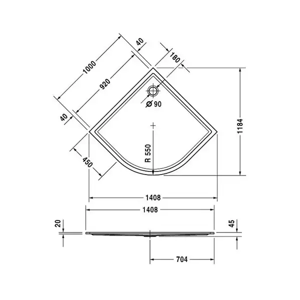 Душевой поддон Duravit Starck Slimline 1/4 круга 1000х1000 мм (720136000000000) фото 2 Aquada.com.ua