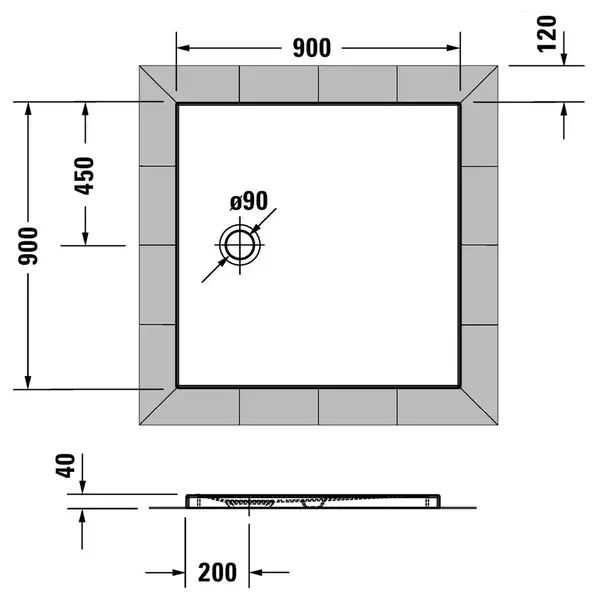Душевой поддон 90 х 90 х 4 см Duravit Tempano, белый (720188000000000) фото 4 Aquada.com.ua