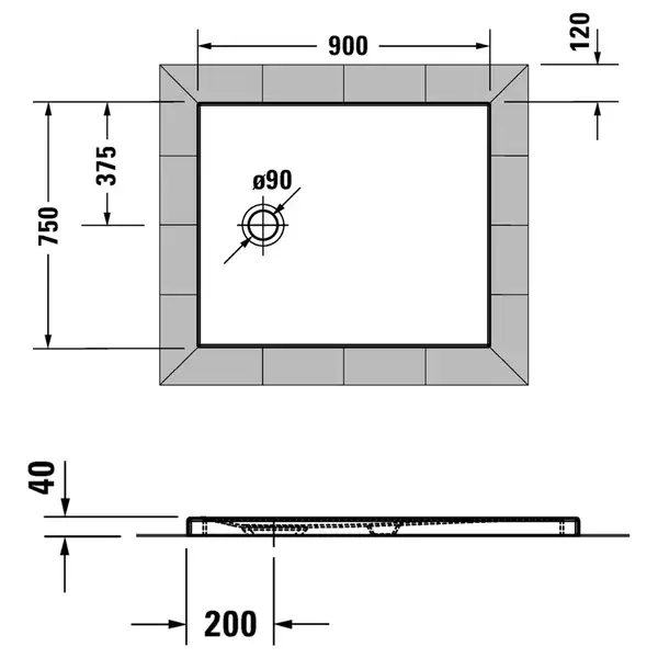 Душевой поддон 90 х 75 х 4 см Duravit Tempano, белый (720191000000000) фото 4 Aquada.com.ua