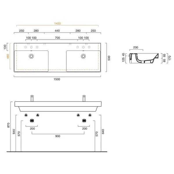 Раковина двойная Catalano New Zero 150 х 50 см (1150ZEDUP00) фото 4 Aquada.com.ua Раковина двойная Catalano New Zero 150 х 50 см (1150ZEDUP00) фото 4 Aquada.com.ua