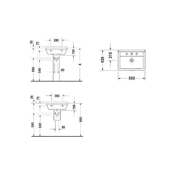Раковина Duravit Starck 3 55х43 см (0300550000) фото 3 Aquada.com.ua