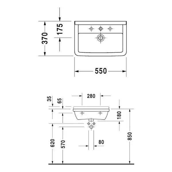 Раковина Duravit Starck 3 55х27 см (0301550000) фото 3 Aquada.com.ua
