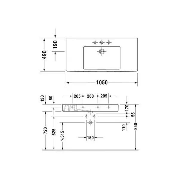 Раковина Duravit Vero 105х49 см (0329100000) фото 3 Aquada.com.ua Раковина Duravit Vero 105х49 см (0329100000) фото 3 Aquada.com.ua