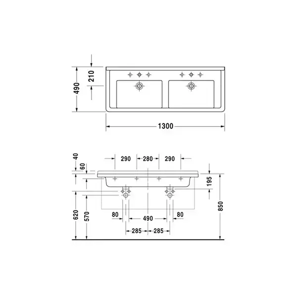 Раковина двойная Duravit Starck 3 1300 х 490 мм (0332130000) фото 3 Aquada.com.ua Раковина двойная Duravit Starck 3 1300 х 490 мм (0332130000) фото 3 Aquada.com.ua