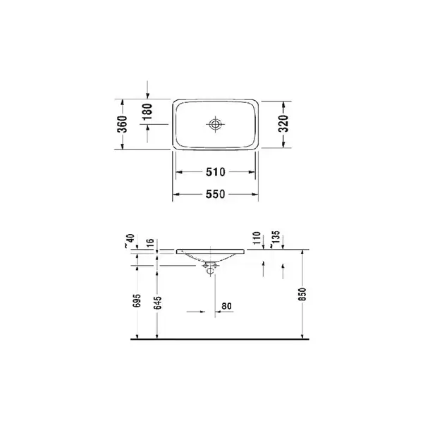 Раковина встраиваемая в столешницу Duravit P3 Comforts 550 х 360 мм (0377550000) фото 3 Aquada.com.ua