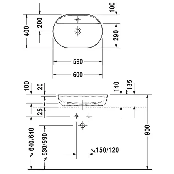 Раковина на столешницу Duravit Luv 400мм, с плоскостью для смесителя (0380600000) фото 4 Aquada.com.ua