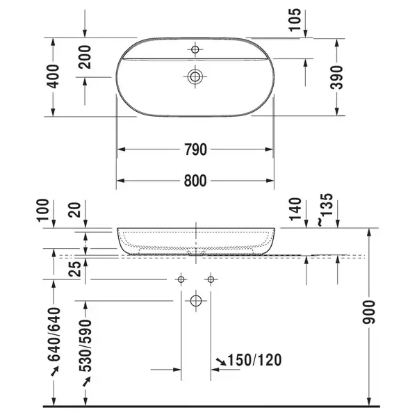Раковина на столешницу Duravit Luv 800мм, с плоскостью для смесителя (0380800000) фото 3 Aquada.com.ua