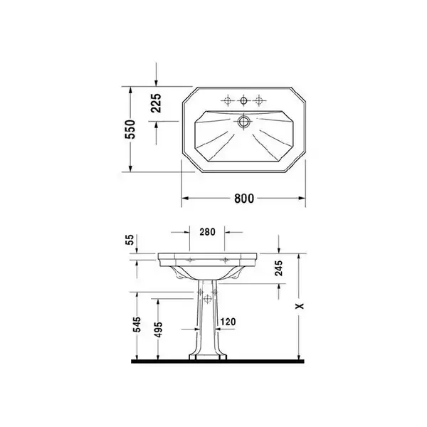 Раковина Duravit 1930 80х55 см (0438800000) фото 3 Aquada.com.ua
