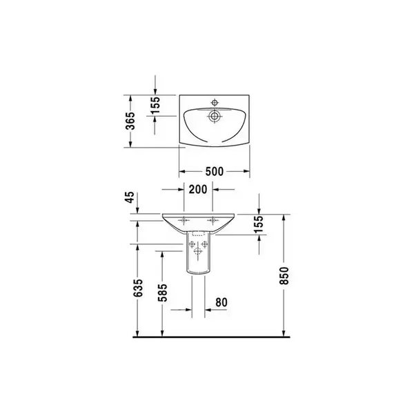 Подвесной умывальник Duravit Caro 500х365 мм. (0791500000) фото 3 Aquada.com.ua