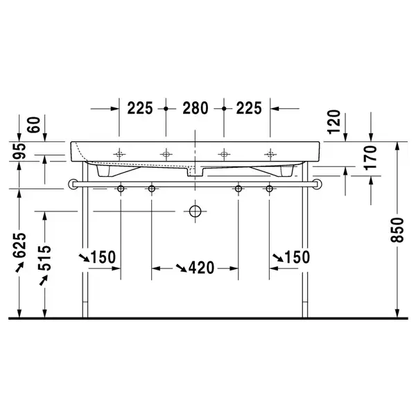 Раковина Duravit Happy D.2 120х50,5 см (с 2 отв. под смеситель) (2318120024) фото 3 Aquada.com.ua