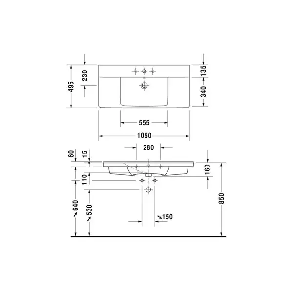 Раковина для мебели Duravit P3 Comforts 1050 х 495 мм (2332100000) фото 3 Aquada.com.ua Раковина для мебели Duravit P3 Comforts 1050 х 495 мм (2332100000) фото 3 Aquada.com.ua