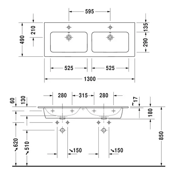 Раковина двойная мебельная Duravit Me by Starck 130 x 49 см (2336130000) фото 2 Aquada.com.ua Раковина двойная мебельная Duravit Me by Starck 130 x 49 см (2336130000) фото 2 Aquada.com.ua