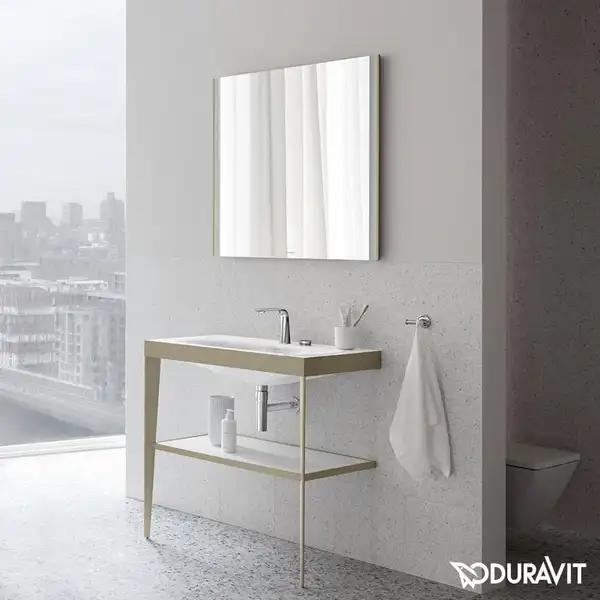 Металлическая консоль с раковиной c-bonded Duravit XViu 80 х 48 х h85 см, матовое шампанское/белый глянцевый (XV4715EB185) фото 2 Aquada.com.ua Металлическая консоль с раковиной c-bonded Duravit XViu 80 х 48 х h85 см, матовое шампанское/белый глянцевый (XV4715EB185) фото 2 Aquada.com.ua