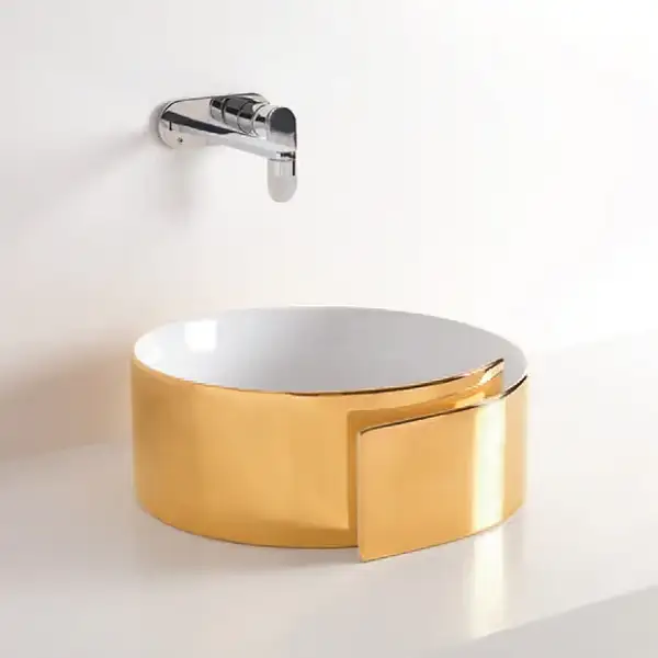Раковина накладная на столешницу Flaminia Roll Bianco/Oro Ø44 х h17 см (RL44L/BIANCO/ORO) фото 1 Aquada.com.ua