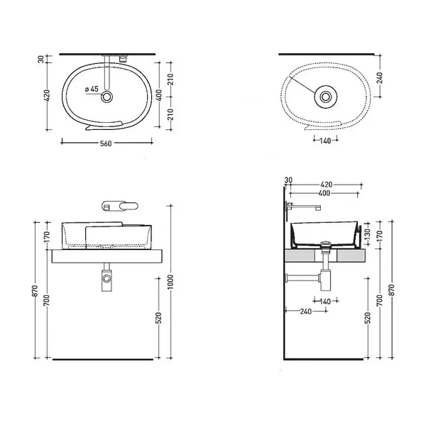Раковина накладная на столешницу Flaminia Roll Bianco/Platinum 56 х 42 х h17 см (RL56L/BIANCO/PLATINUM) фото 2 Aquada.com.ua Раковина накладная на столешницу Flaminia Roll Bianco/Platinum 56 х 42 х h17 см (RL56L/BIANCO/PLATINUM) фото 2 Aquada.com.ua