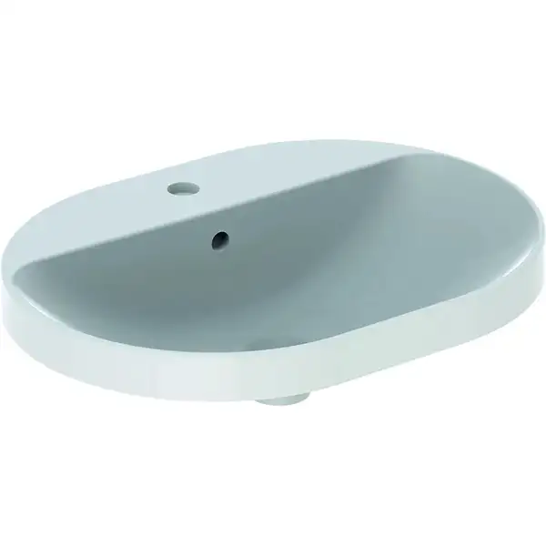 GEBERIT VARIFORM умывальник встраиваемый, эллиптической формы, 60*45см, с полкой для отверстия под смеситель, с переливом,  глазурованный снизу (500.733.01.2) фото 1 Aquada.com.ua