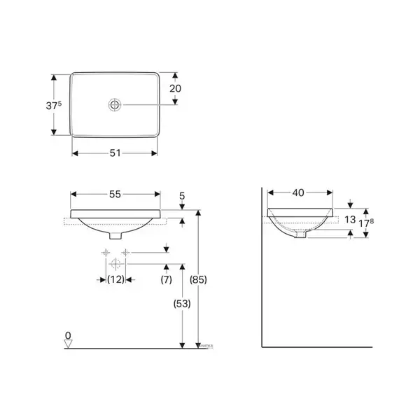 Geberit VariForm Раковина вбудована 55x40 см, біла (500.739.01.2) Geberit VariForm Раковина вбудована 55x40 см, біла (500.739.01.2)
