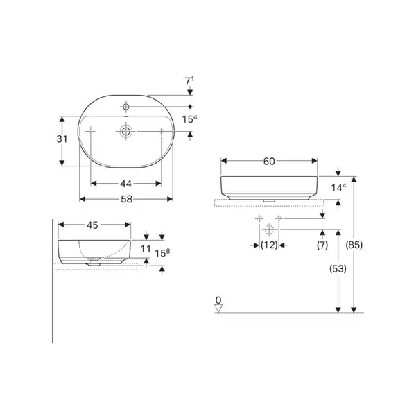 Geberit VariForm Раковина накладная, 60х45 см, с отверстием, белая (500.777.01.2) Geberit VariForm Раковина накладная, 60х45 см, с отверстием, белая (500.777.01.2)