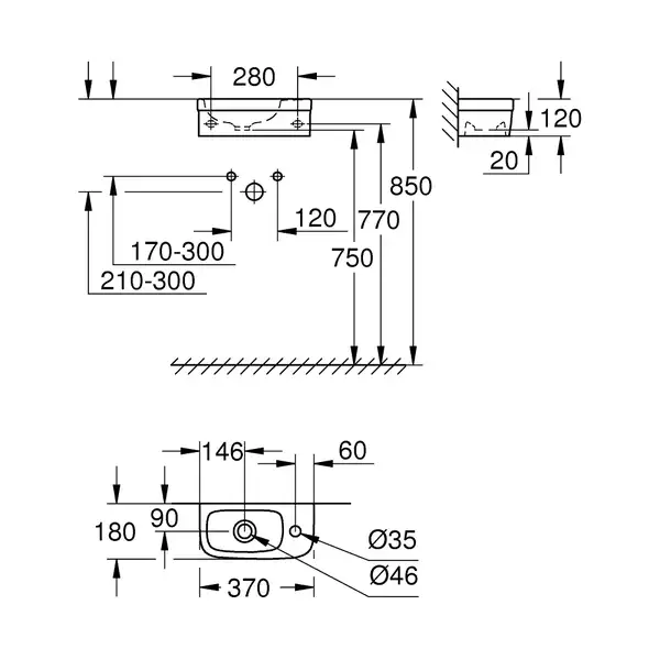 Мини-раковина Grohe Euro Ceramic 37 х 18 см, с покрытием PureGuard (3932700H) фото 2 Aquada.com.ua Мини-раковина Grohe Euro Ceramic 37 х 18 см, с покрытием PureGuard (3932700H) фото 2 Aquada.com.ua