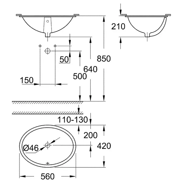 Grohe Bau Ceramic Встраиваемая раковина 55, белая (39423000)